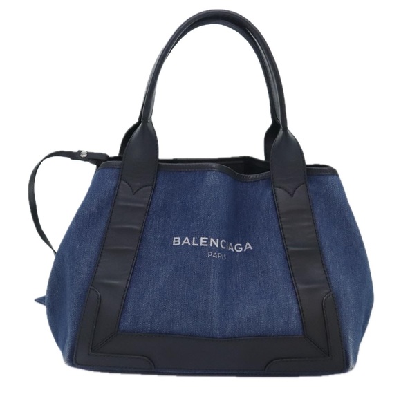 BALENCIAGA Navy Cabas S Hand Bag Denim Silver Blue 339933 Auth yk15288 - Picture 2 of 16